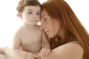 nude baby and mother portrait hug playing