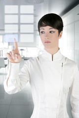 futuristic businesswoman office finger touch pad
