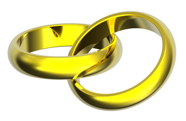 Two gold wedding rings isolated on white