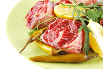 raw meat chunk on green plate