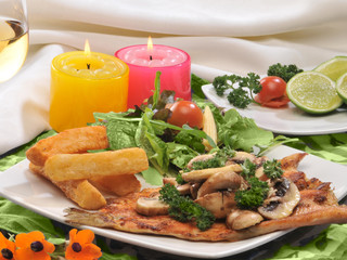 Filete de trucha al horno con champiñones y verduras