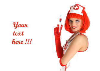 Beautiful funny female doctor with injector in medical uniform. - 22893072