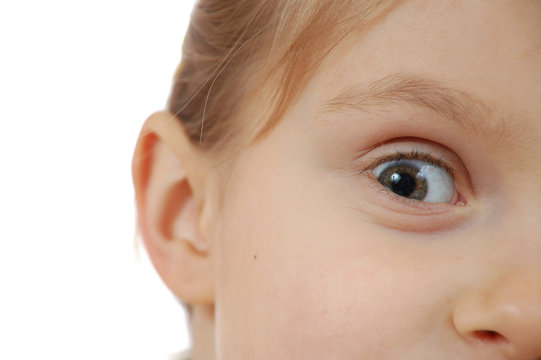 Child’s one eye looking suspiciously