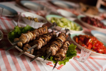 shashlik on the table