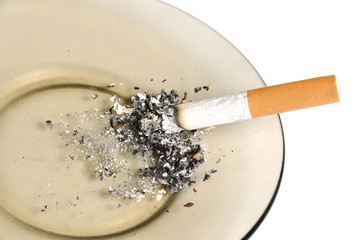 Cigarette on the ashtray isolated
