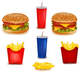 Photo-realistic vector. Big group of fast food products.