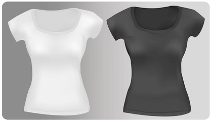 Vector illustration. White, black polo shirts (woman).