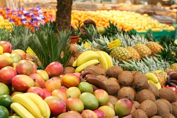 Exotic fruits in big marketplace