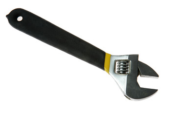 Adjustable wrench with a black and yellow handle