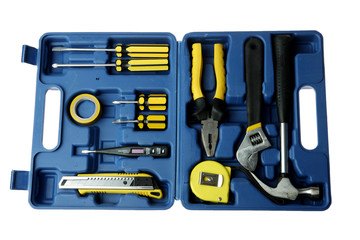 Blue toolbox on the white background