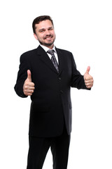 business man with thumbs up isolated over white