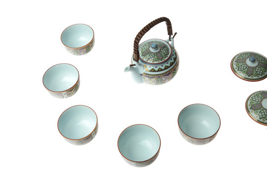 china tea set with green ornament