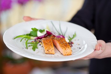 frisches lachsfilet mit gewürzen und salat