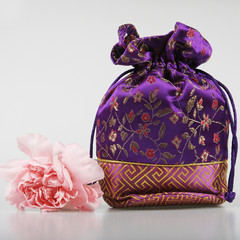 Purple embroidery Sachet and Pink Peony