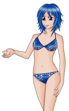 Illustration of a young girl with blue bikini