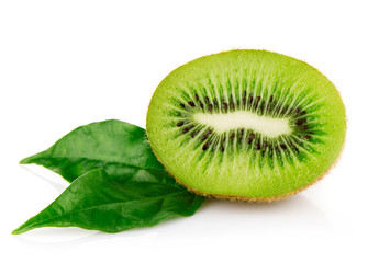 Naklejka na ściany i meble fresh kiwi fruits with green leaves