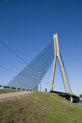 Fototapeta na wymiar Cable-stayed bridge in Riga, Latvia