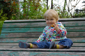 little girl and bench
