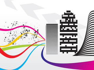 abstract colorful wave with building concept