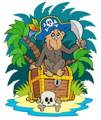 Deurstickers Piraten Pirateneiland met aap