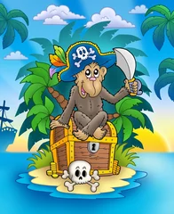 Peel and stick wall murals Pirates Pirate monkey on treasure island