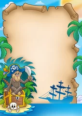 Cercles muraux Pirates Parchemin pirate avec singe