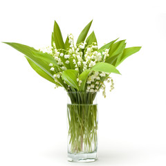 Lily-of-the-valley bouquet in glass transparent vase