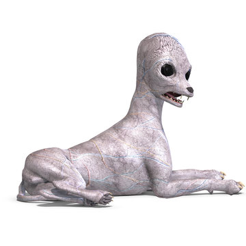 strange alien dog from area 51. 3D rendering with clipping path