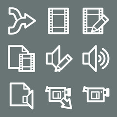 White contour audio and video web icons on grey