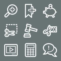 White contour shopping web icons on grey set 3