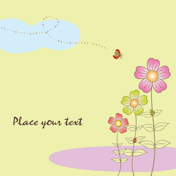 Springtime flora card with ladybird