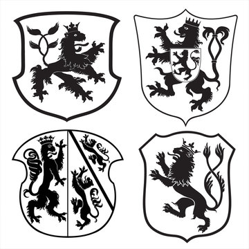 Heraldic lions & shields silhouettes