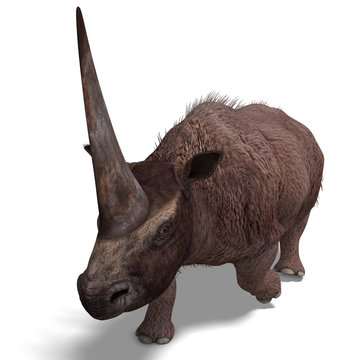 Dinosaur Elasmotherium. .3D rendering with clipping path and sha