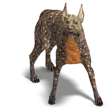 dangerous alien dog with lizard skin. 3D rendering with clipping