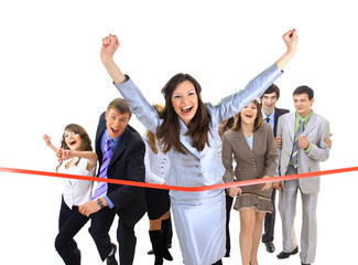 Businesspeople crossing the finish line