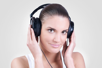 beautiful woman listening music