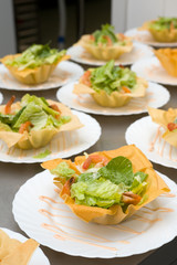 salad with shrimps in edible bowls