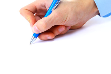 Close up of human hand with pen.