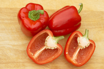 Red Peppers on a cutting board
