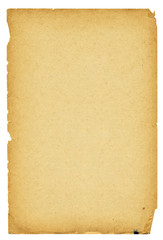 High detailed vintage paper with torn edges isolated on white.