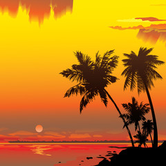 Obraz na płótnie Canvas Silhouette of the jungle on the ocean background.