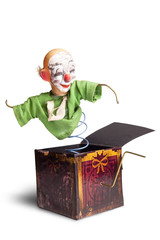 photo of a vintage Jack-in-the-box toy isolated