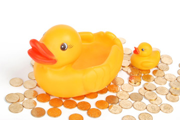rubber duck on coins