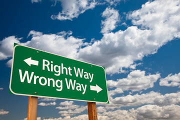 Right Way, Wrong Way Green Road Sign