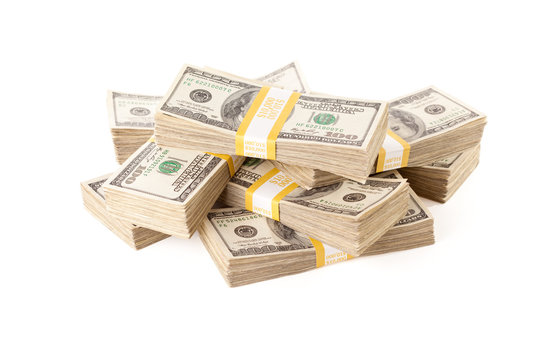 Stacks of One Hundred Dollar Bills Isolated