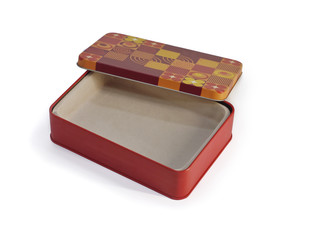 Colored metal box with cap isolated on white