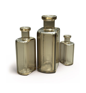 Old brown bottles isolated on white 3d model