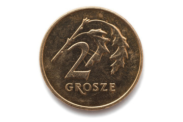 Macro close-up of polish 2 grosze coin - obrazy, fototapety, plakaty