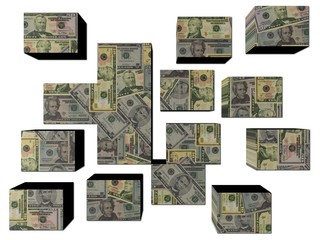 Fototapeta na wymiar American dollars on cubes against white illustration