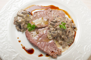 escalope and mushroom with cream sauce and balsamic vinegar